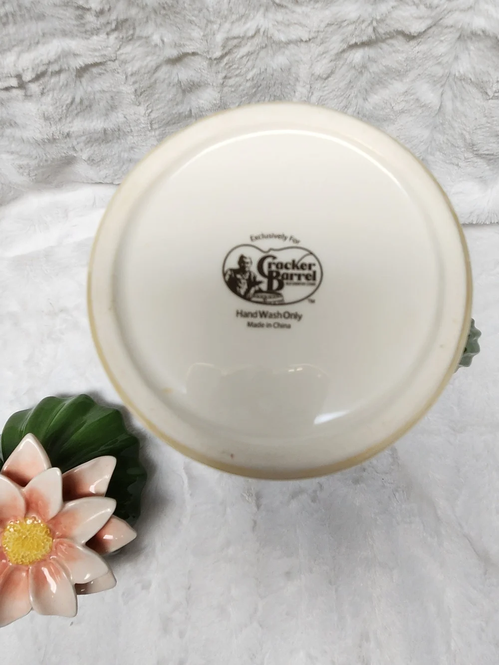 Cracker Barrel Green Cactus Cookie Jar with Peach Flower